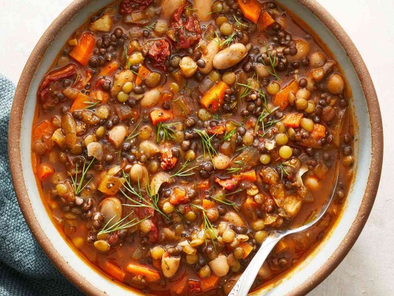Lentil soup with broth and vegetables 
