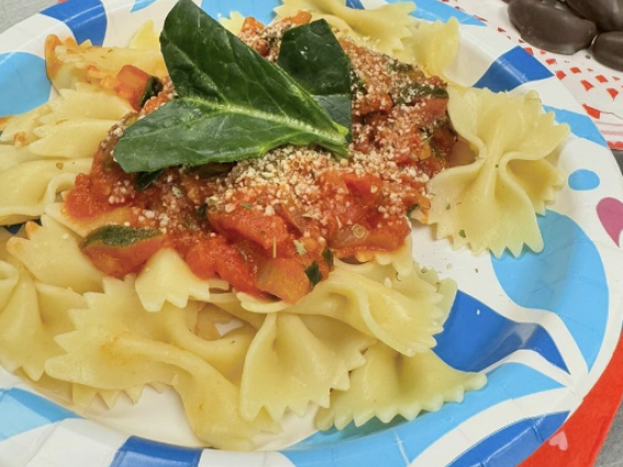 Red Sauce Pasta with bow tie pasta and spinach